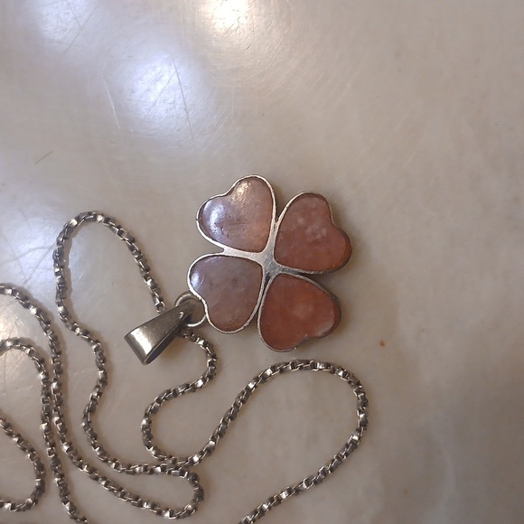 Source Unknown Jewelry - 'Lucky In Love' Blush Pink 4 Heart Clover Genuine .925 Sterling Silver Necklace